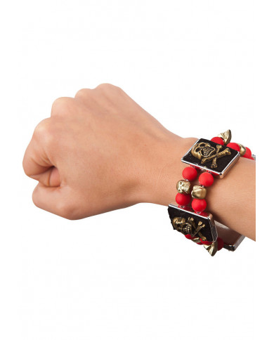 Bracciale con perle rosse e teschi in metallo. Un accessorio