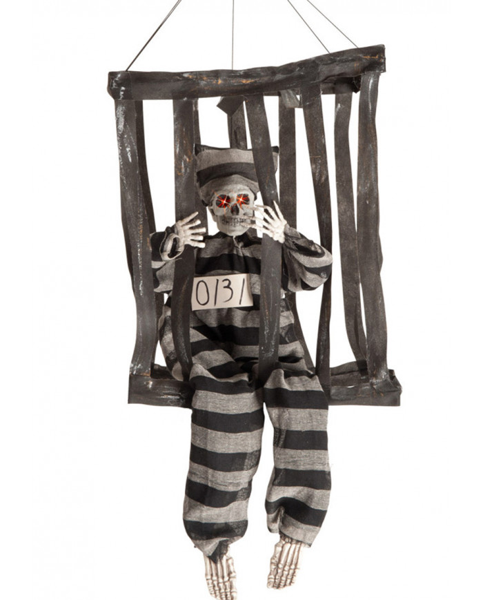 Prisoner Skeleton In Cage With Light And Sound Cm 77 (Batt Not Incl)
