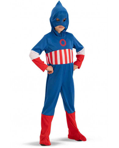 Superhero costume for kid composed of stretch fabric jumpsuit