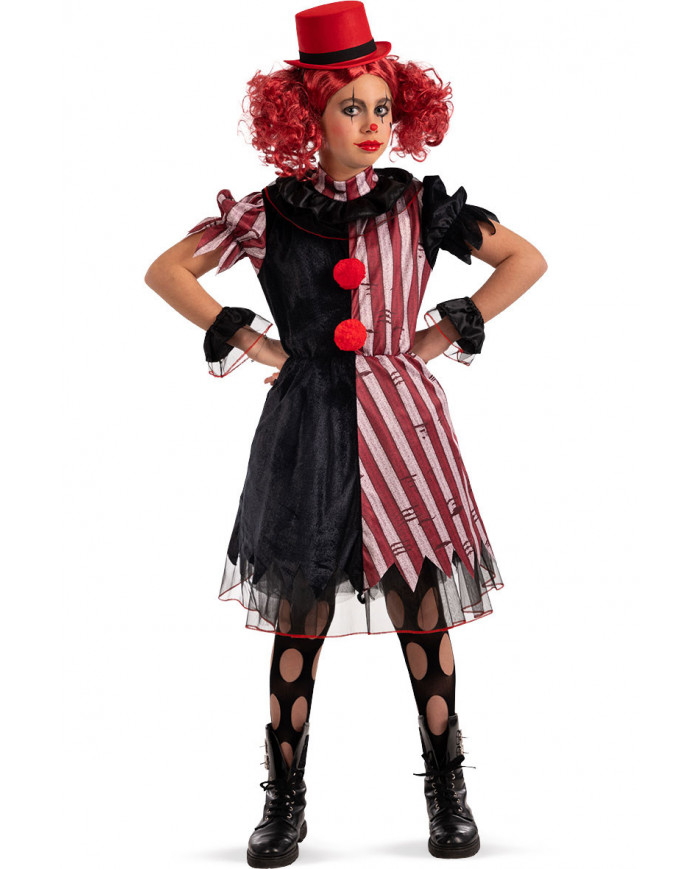 Horror clown costume for kid with velvet and stretchy dress
