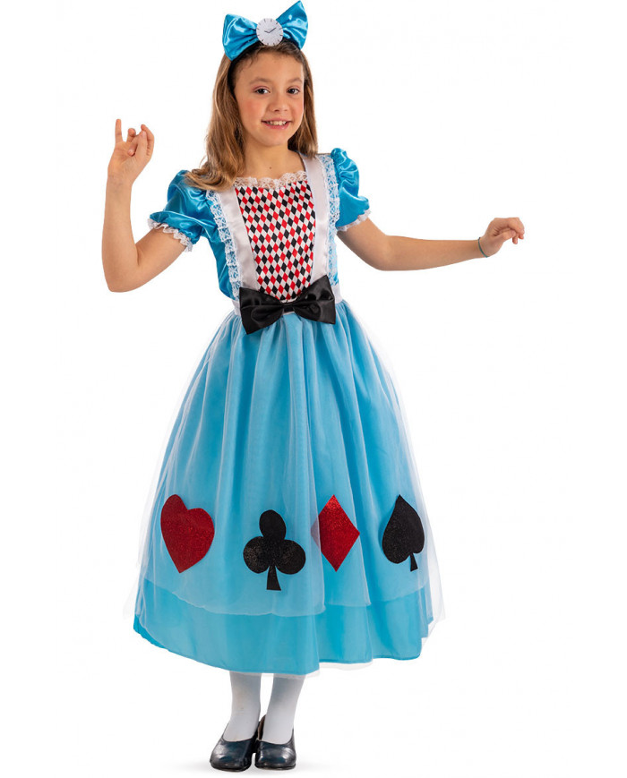 Alice costume for kid with stretchy dress, tulle and headband.