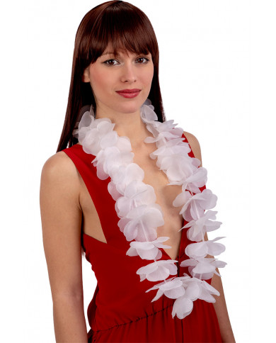 White flower necklace in plastic fabric, suitable for hen
