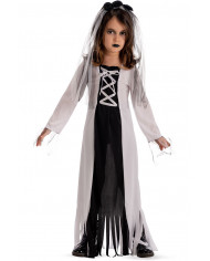 Corpse bride costume for kid with stretchy dress and headband.