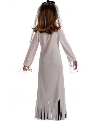 Corpse bride costume for kid with stretchy dress and headband.