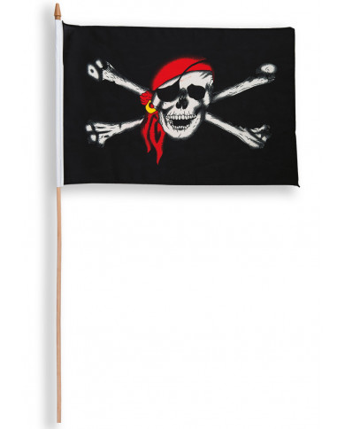 Bandiera pirata, nera con teschio bianco, realizzata in