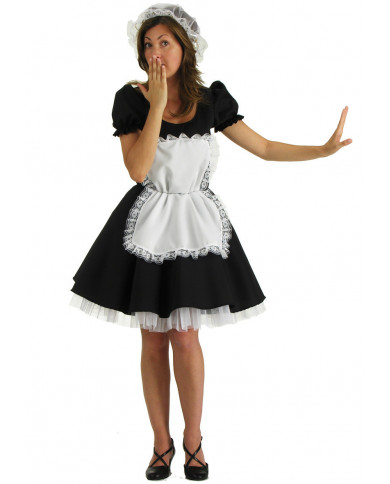 Waitress costume with fabric dress, veil underskirt and