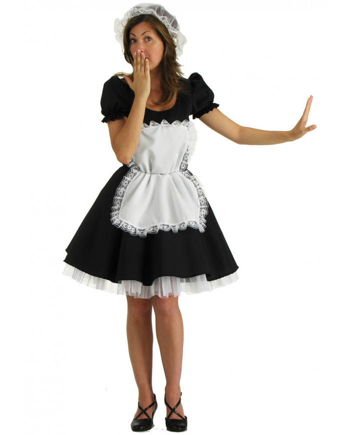 Waitress costume with fabric dress, veil underskirt and