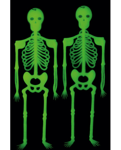2 hanging skeletons with height cm.33 that glow in the dark.