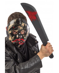A horror set consisting of a hockey mask and a bloody knife in