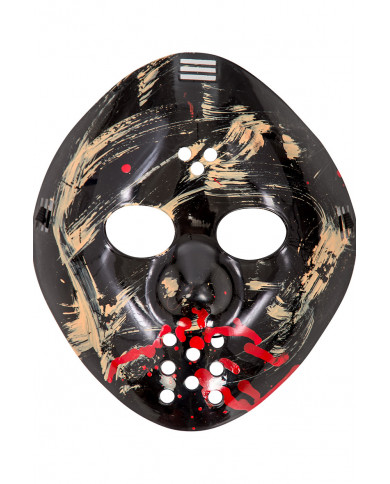 A horror set consisting of a hockey mask and a bloody knife in