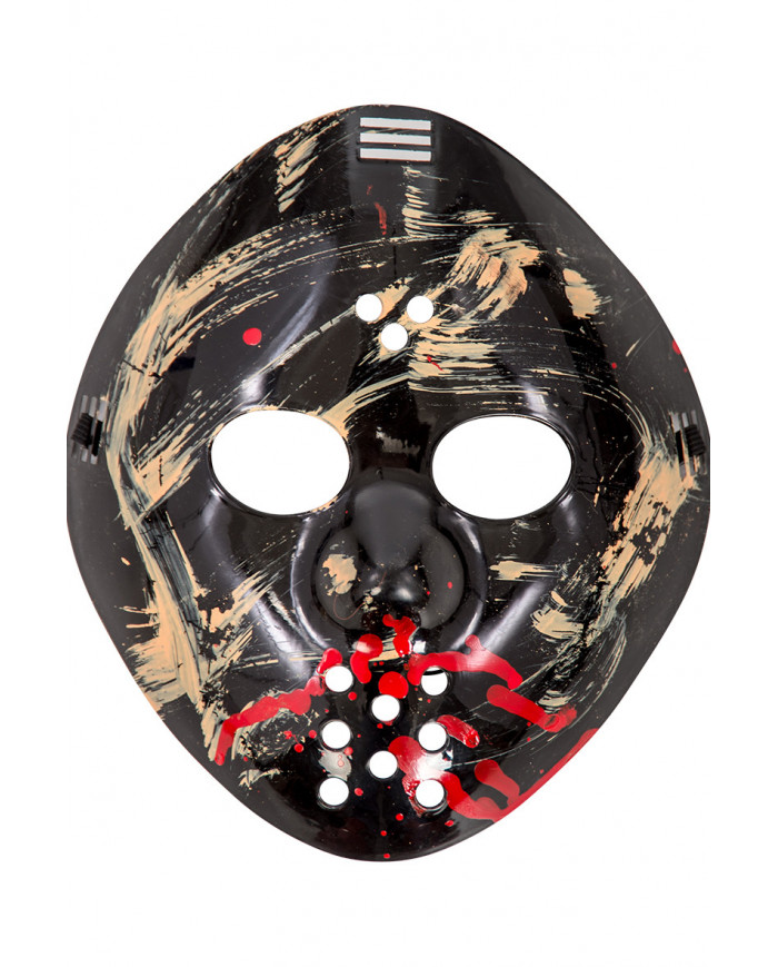 A horror set consisting of a hockey mask and a bloody knife in