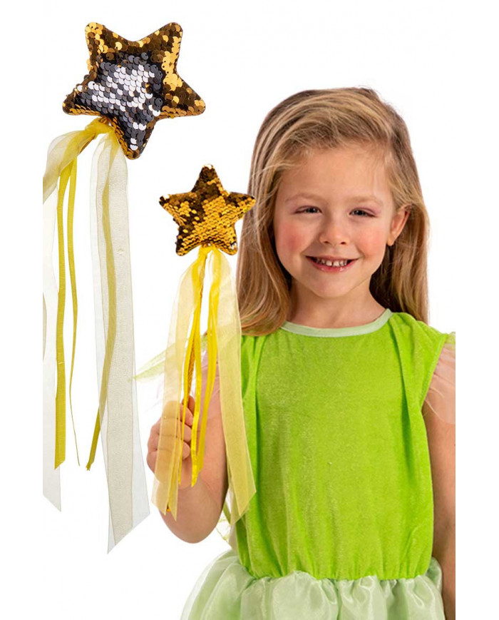 Fairy wand decorated with reversible sequins in assorted colors