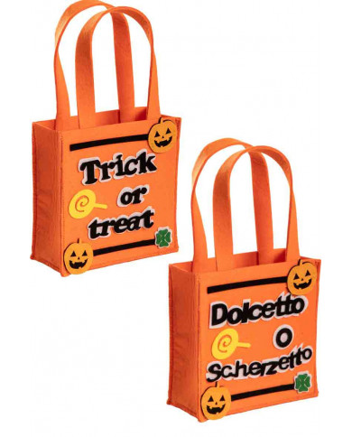 Orange felt bag cm.16x16 in two assorted models. Ideal for