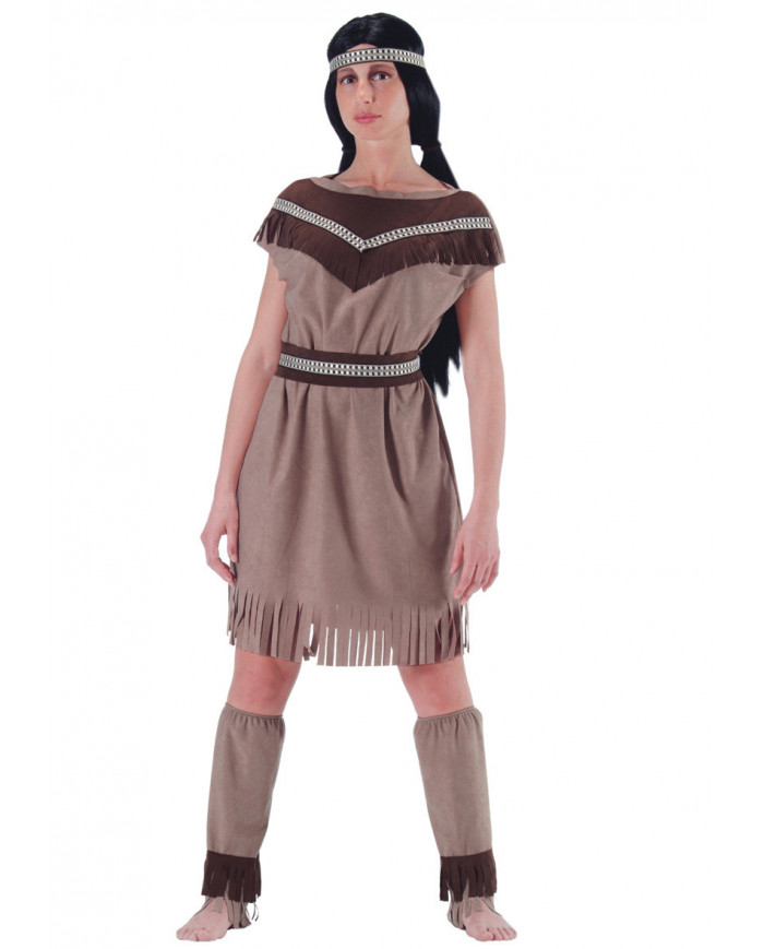 Indian costume with velvet dress and cover-legs, headpiece.