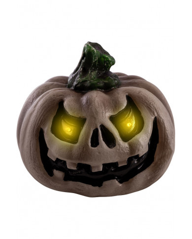 Grey plastic pumpkin with bright eyes, diameter cm.25