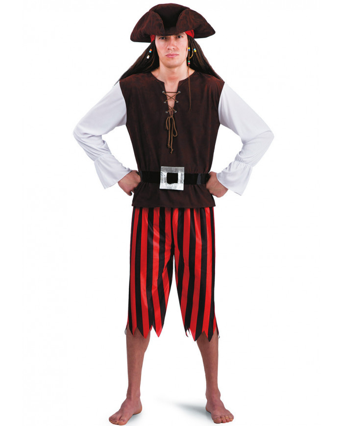 Pirate costume with fake leather jacket and belt, satin