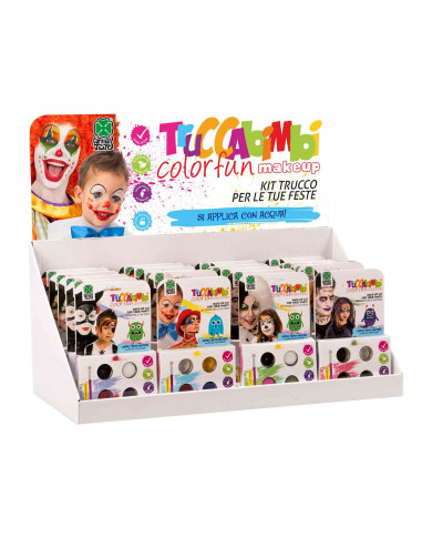 Espositore da banco contente 20 kit trucco ad acqua in scatola