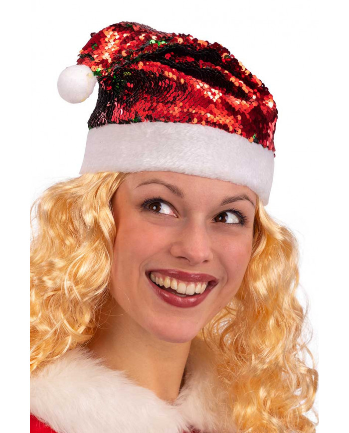 Santa's hood in fabric covered with reversible sequins that