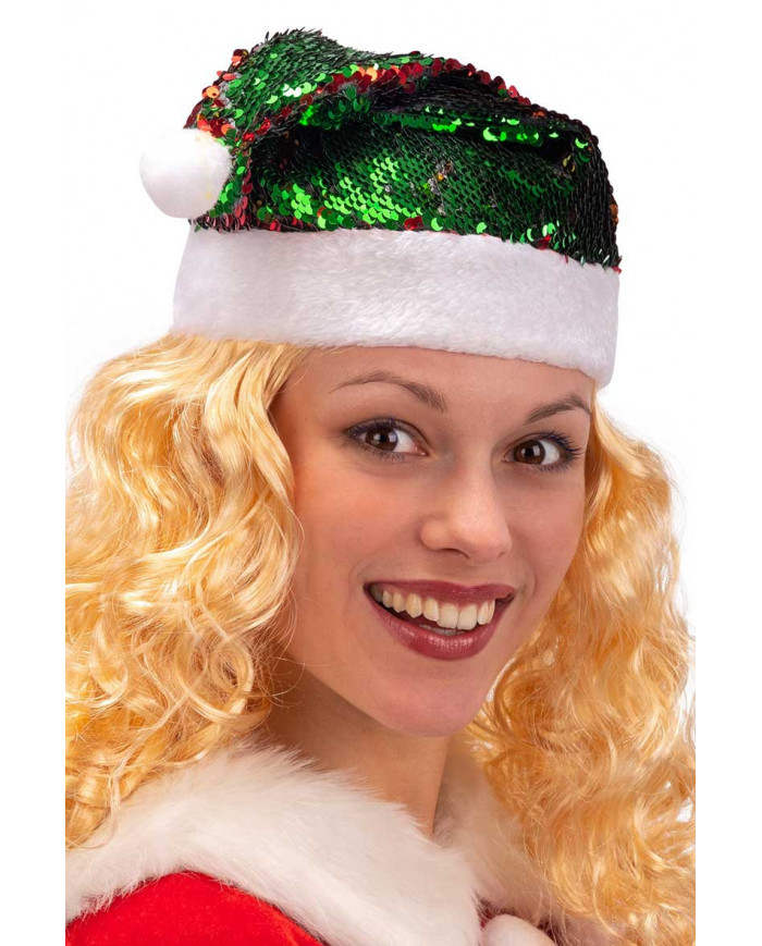 Santa's hood in fabric covered with reversible sequins that