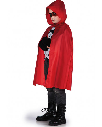 Taffettas red cape with hood for kid, one size, length cm.8.