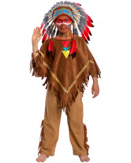 Brown velvet cape with fringes and colored braid for kid, one