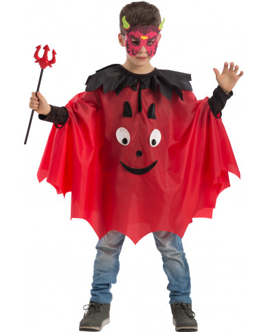 Mantello diavolo, bambino, realizzato in tessuto rosso con