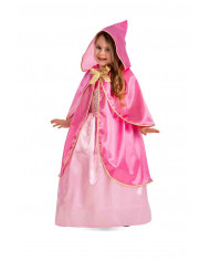 Satin pink princess cape with hood for kid, length cm.65. Ideal