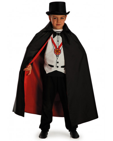 Black/Red taffettas double-face cape for kid with printed