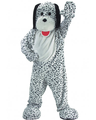 Costume mascotte dalmata in morbido peluche bianco con chiazze