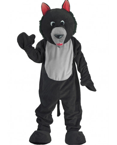 Costume mascotte da lupo, realizzato in morbido peluche nero
