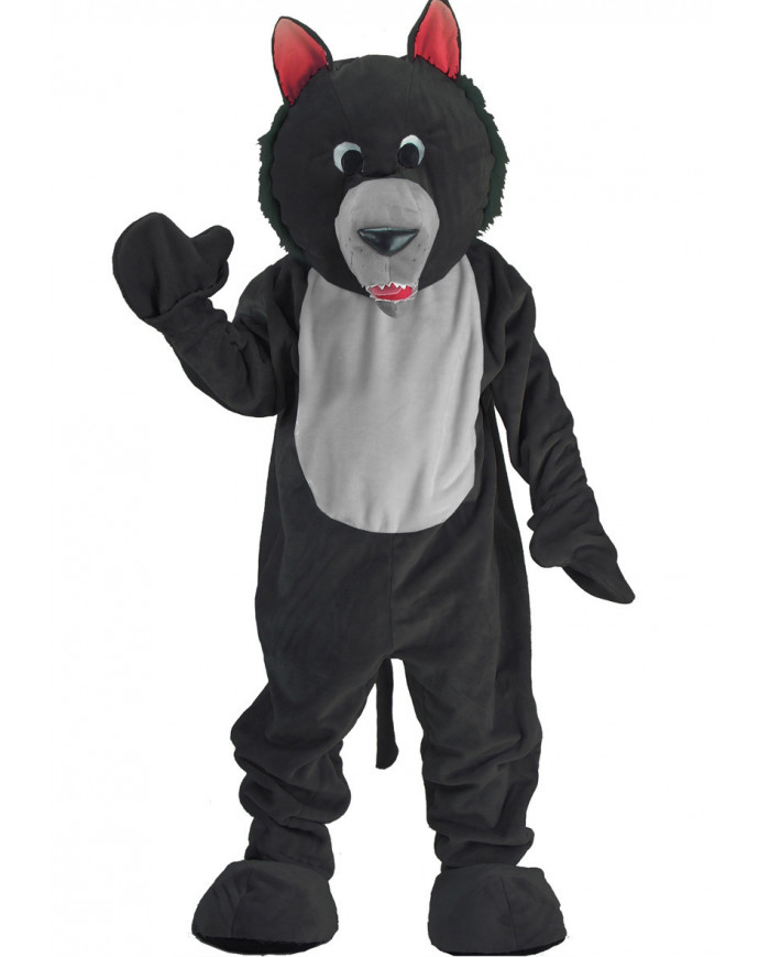 Costume mascotte da lupo, realizzato in morbido peluche nero