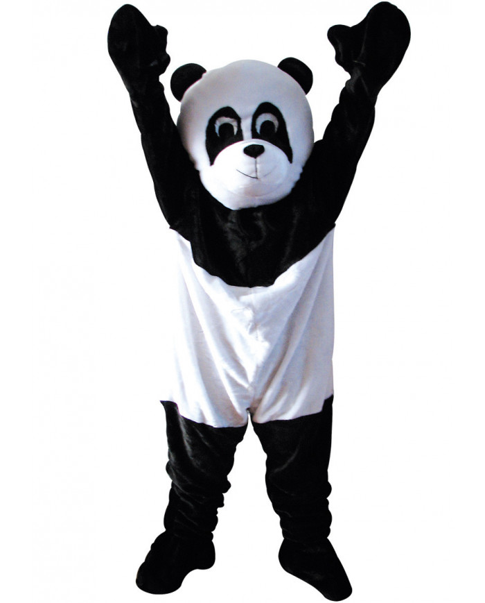 Costume mascotte da panda, realizzato in morbido peluche bianco
