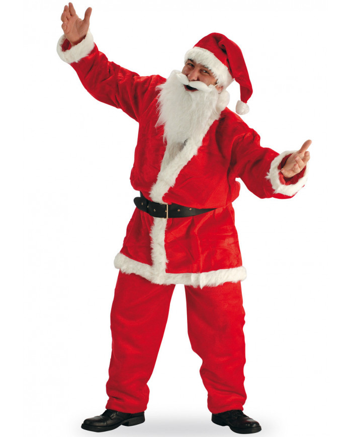 Costume da Babbo Natale in peluche rosso con bordi bianchi