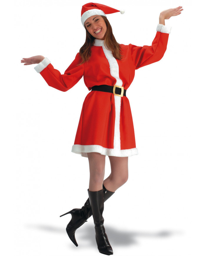 Costume da Babbo Natale donna in tela rossa bordato di bianco