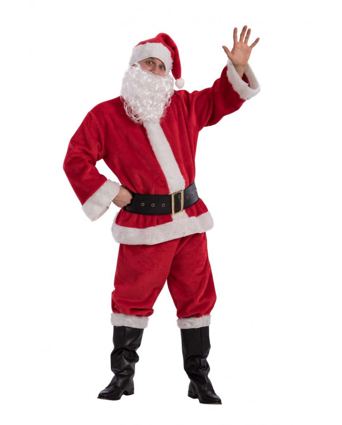 Santa's disguise with plush dress, belt, hood, beard and