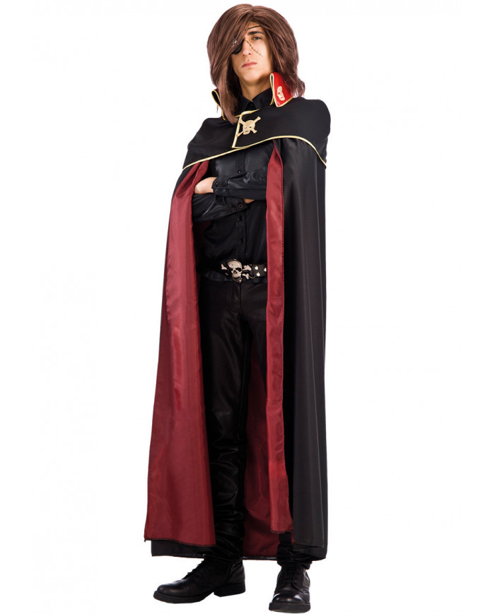 Mantello da Capitan Harlock double-face rosso e nero, lungo cm