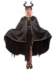 Black satin cape with golden decorations and white collar