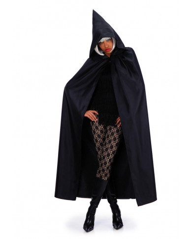 Black taffettas double-face cape with hood, one size, length