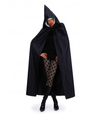 Black taffettas double-face cape with hood, one size, length