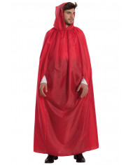 Red taffetas cape with front part and hood, lateral holes for