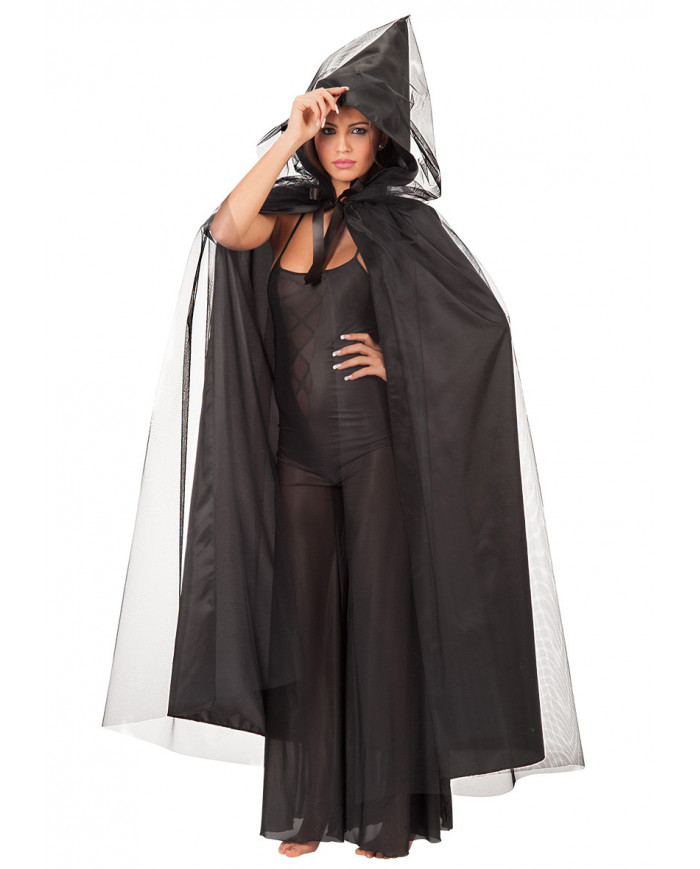 Taffetas and veil cape with hood, length cm.14.