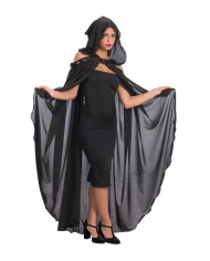 Black cape without shoulders with sequins and hood, length