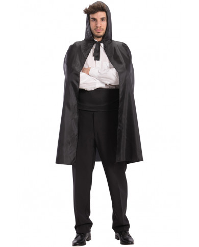 Taffettas black cape with hood, one size, length cm.1 .