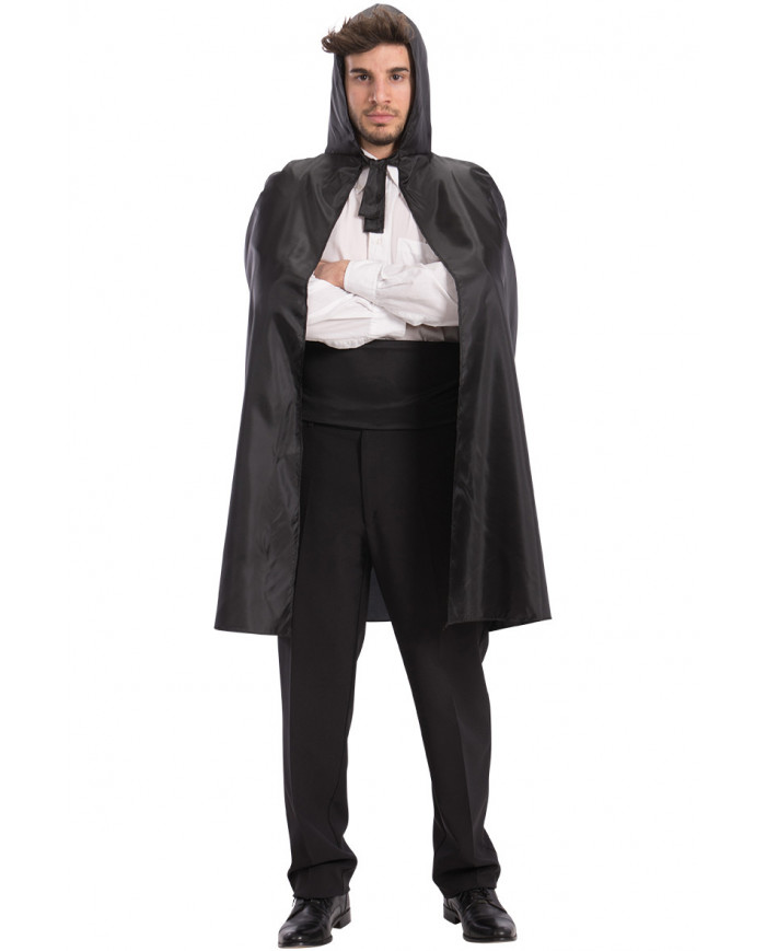 Taffettas black cape with hood, one size, length cm.1 .