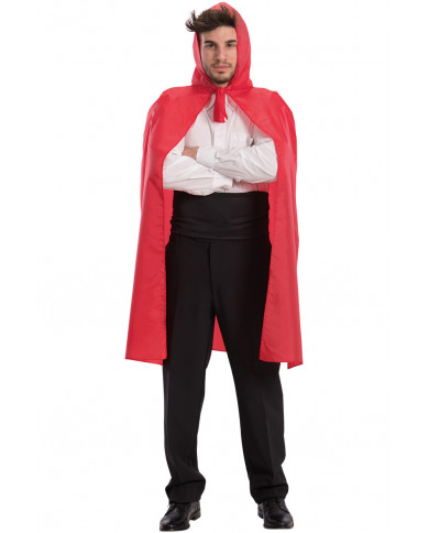 Taffettas red cape woth hood, one size, length cm.1 .