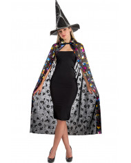 Cape in black jersey with lurex prints of Halloween subjects