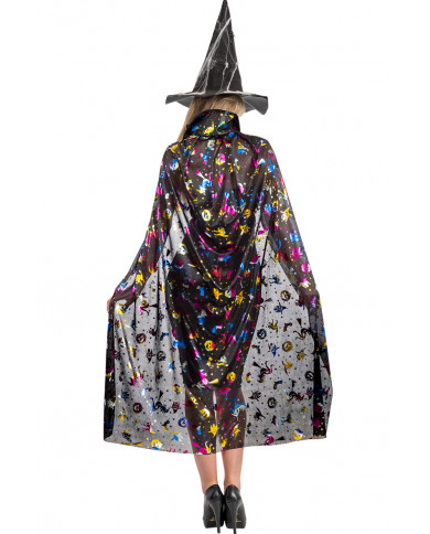 Cape in black jersey with lurex prints of Halloween subjects