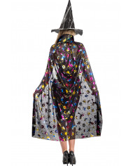 Cape in black jersey with lurex prints of Halloween subjects