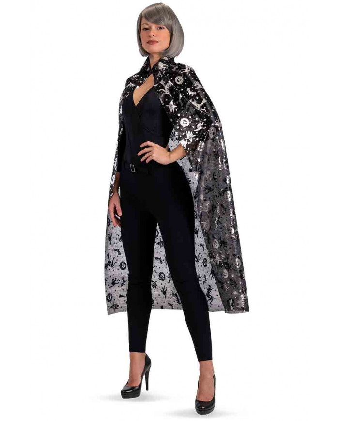 Black jersey cape with silver prints, ideal to compliment a