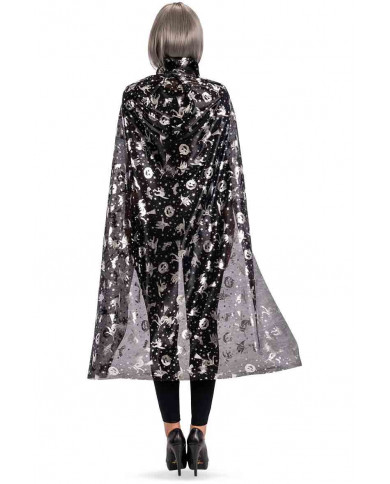 Black jersey cape with silver prints, ideal to compliment a